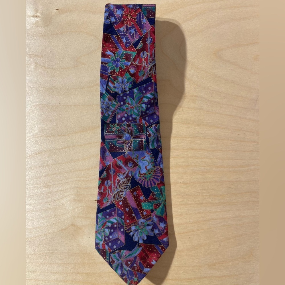 Colorful Christmas Patterned Men's Tie (NH) - Picture 3 of 6